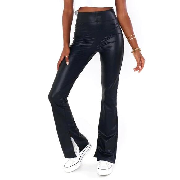 Show Me Your Mumu Nashville Pull On Flare Black Faux Leather High Rise Pants - Picture 5 of 11